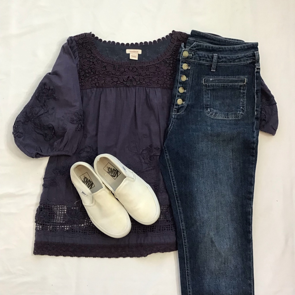 Sundance Women Elegant Purple Sheer Embroidered Tunic Top M - Picture 2 of 11